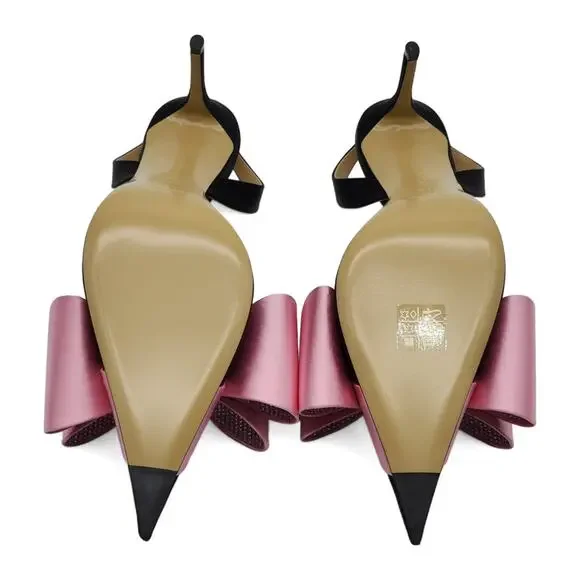 Mach & Mach Le Cadeau Satin Slingback Pumps 95mm in Black $1025 - Picture 7 of 9